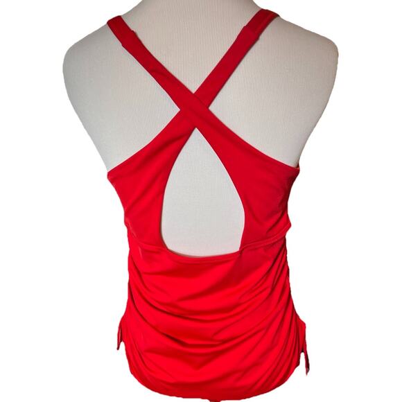 Athleta Side Scrunch Swim‎ Tankini Top Red Size L Swimwear Adjustable Ruched - Picture 4 of 8